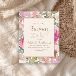Invitación Sorpresa floral suave rosa morado 30 cumpleaños