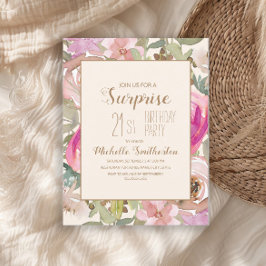 Invitación Sorpresa floral suave rosa púrpura púrpura 21 cump