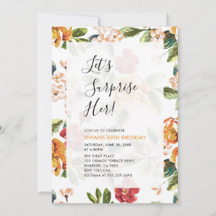 Invitación Sorpresa floral tropical para cumpleaños de adulto