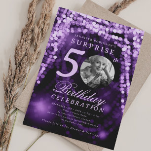 Invitación SORPRESA Foto 50.º cumpleaños Luces de violeta púr