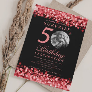 Invitación SORPRESA Foto 50.º Partido de Cumpleaños Luces Roj