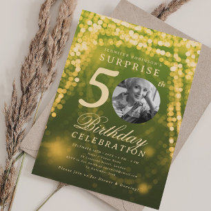 Invitación SORPRESA Foto 50 cumpleaños Glam verde oro