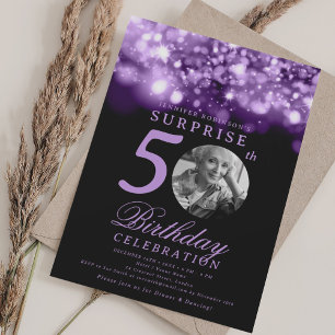 Invitación SORPRESA Foto 50 cumpleaños Morado Medianoche