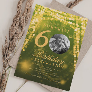 Invitación SORPRESA Foto 60º cumpleaños Luz de oro verde