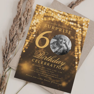 Invitación SORPRESA Foto 60.º cumpleaños Luces de oro