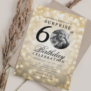 Invitación SORPRESA Foto 60 cumpleaños fiesta Bokeh de oro