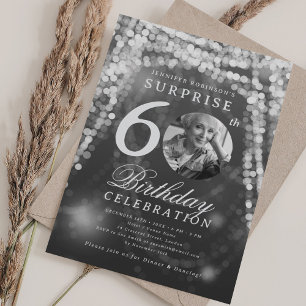 Invitación SORPRESA Foto 60° cumpleaños Luces de vidrio plate