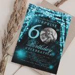 Invitación SORPRESA Foto 60 cumpleaños Luces de vidrio turque<br><div class="desc">Un elegante diseño de la fiesta de cumpleaños número 60 con foto personalizada,  tipografía moderna y fondo de luces de cuerda.</div>