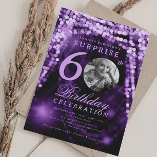 Invitación SORPRESA Foto 60 cumpleaños Luces de violeta púrpu