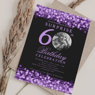 Invitación SORPRESA Foto 60 cumpleaños Luces púrpuras