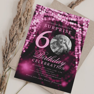 Invitación SORPRESA Foto 60 cumpleaños Luz de cristal rosado 