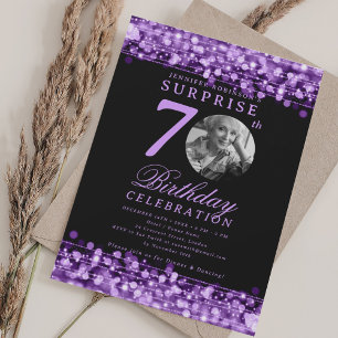 Invitación SORPRESA Foto 70.º cumpleaños Luces púrpuras