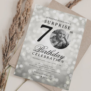 Invitación SORPRESA Foto 70 cumpleaños fiesta de plata Bokeh