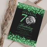 Invitación SORPRESA Foto 70th Birthday Party Green Lights<br><div class="desc">Un elegante diseño de la fiesta "Cumpleaños 70" con foto personalizada,  tipografía moderna y fondo de luces de cuerda.</div>