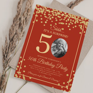 Invitación SORPRESA Foto Cumpleaños 50 Aniversario Purpurina