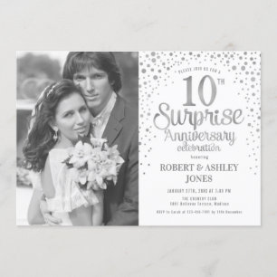 Invitación Sorpresa Foto del 10º Aniversario - Blanco Plata
