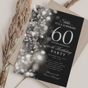 Invitación Sorpresa glamurosa de plata para cumpleaños 60