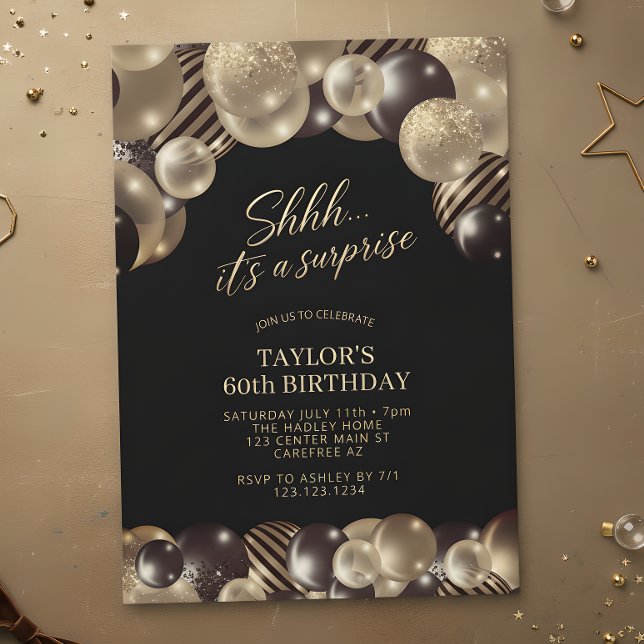 Invitación Sorpresa Globos Dorados Cumpleaños 60 (Subido por el creador)