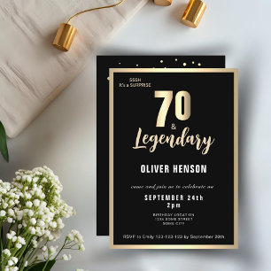 Invitación Sorpresa metálica dorada moderna para 70 cumpleaño