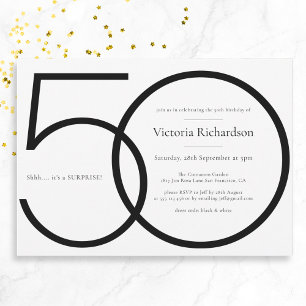 Invitación Sorpresa Minimalista de la Moda Blanca Negra 50 cu