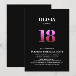 Invitación Sorpresa minimalista negra y rosa 18 años