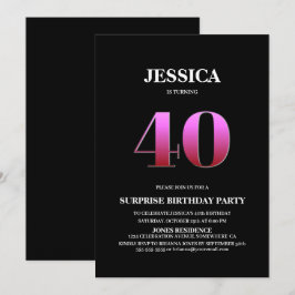 Invitación Sorpresa minimalista negra y rosa 40 cumpleaños