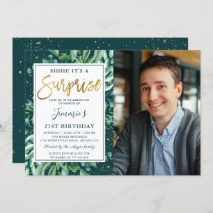 Invitación Sorpresa Moda de cumpleaños Greenery Gold Purpurin