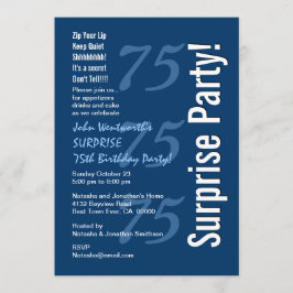 Invitación SORPRESA moderna 75 años de la marina azul y blanc