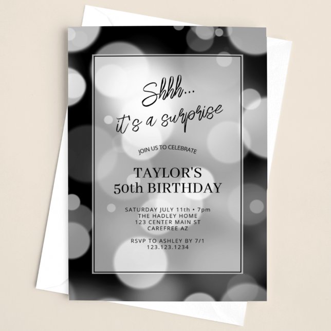 Invitación Sorpresa moderna Bokeh Cumpleaños 50 (Subido por el creador)