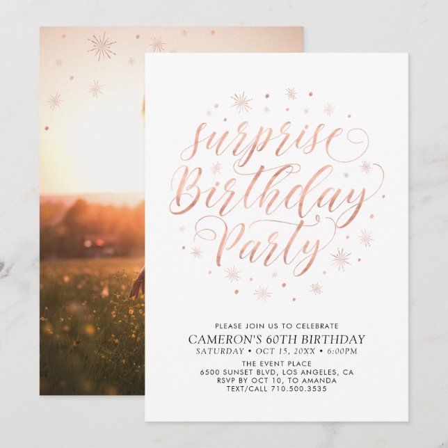 Invitación Sorpresa moderna de cumpleaños con foto de fiesta  (Anverso / Reverso)