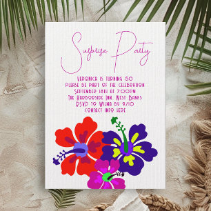 Invitación Sorpresa moderna de cumpleaños con hibiscos brilla