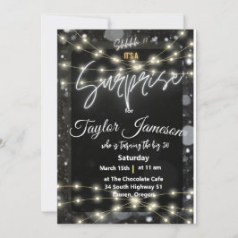 invitación sorpresa moderna en negro y blanco con 
