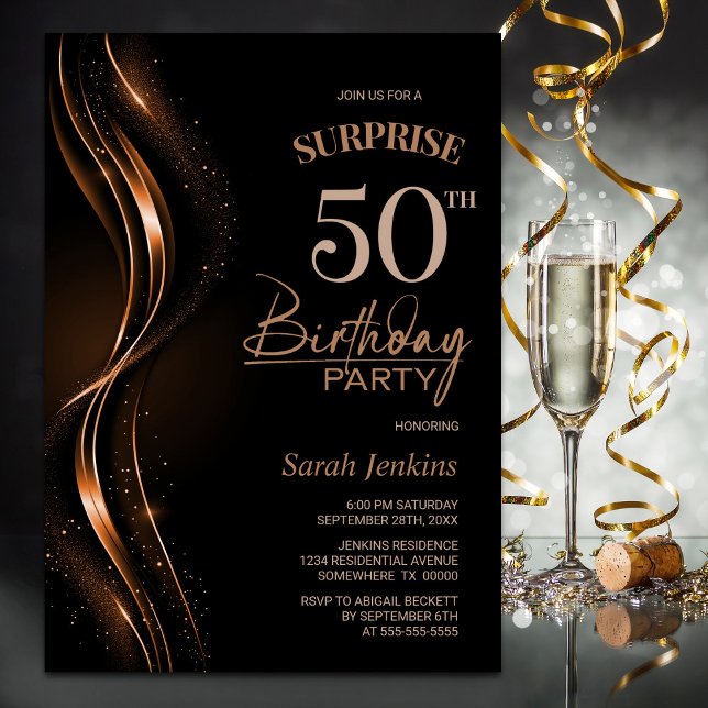 Invitación Sorpresa Naranja negro 50.ª fiesta de cumpleaños (Subido por el creador)