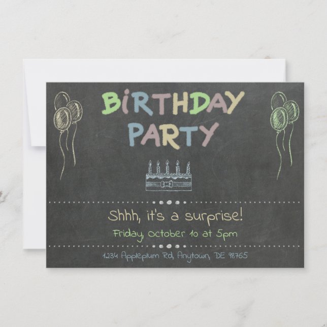 Invitación sorpresa para la fiesta de cumpleaños d (Anverso)