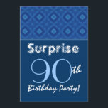 Invitación SORPRESA Patrón 90 de Diamante Azul de cumpleaños<br><div class="desc">Este moderno diseño de los diamantes azules es una manera divertida y elegante de invitar a la gente a una fiesta de cumpleaños SORPRESA de 90 años. Todo el texto es totalmente personalizable. Puede experimentar con diferentes tipos de papel haciendo clic en la pestaña "Opciones de invitación" en la esquina...</div>