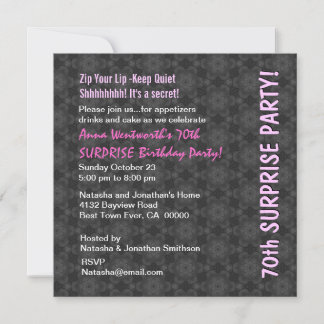 Invitación SORPRESA Patrón retro gris rosa 70 cumpleaños