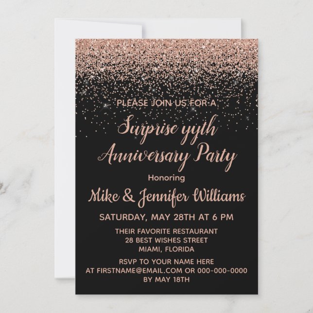 Invitación Sorpresa personalizada de aniversario fiesta rosa  (Anverso)