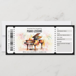 Invitación Sorpresa Piano Lecciones de regalo Voucher