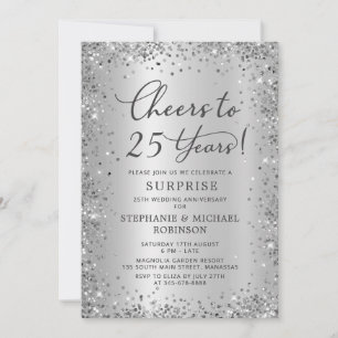 Invitación Sorpresa Plata Brillante 25 Aniversario de Boda