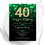 Invitación Sorpresa por el oro verde esmeralda 40 cumpleaños<br><div class="desc">Sorpresa 40.ª invitación a la fiesta de cumpleaños. Elegante diseño verde esmeralda y negro con falso oro purpurina. Cuenta con diamantes elegantes, luces de bokeh y fuente de guiones. Invitación de cumpleaños de hombres o mujeres. Perfecto para una elegante fiesta de cumpleaños. Personaliza con tus propios detalles. Mándame un mensaje...</div>