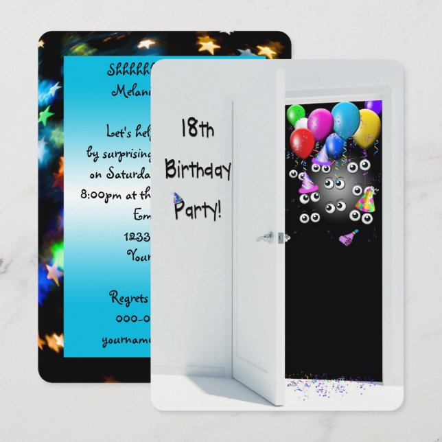 Invitación Sorpresa por fiesta de cumpleaños 18 (Anverso / Reverso)
