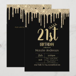 Invitación SORPRESA Purpurina de goteo de oro negro 21