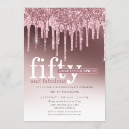 Invitación Sorpresa Purpurina rosa 50 y fabuloso cumpleaños