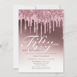 Invitación Sorpresa Purpurina rosa 50 y fabuloso cumpleaños