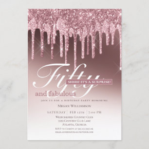 Invitación Sorpresa Rosa Brillante Cincuenta y Fabuloso Cumpl