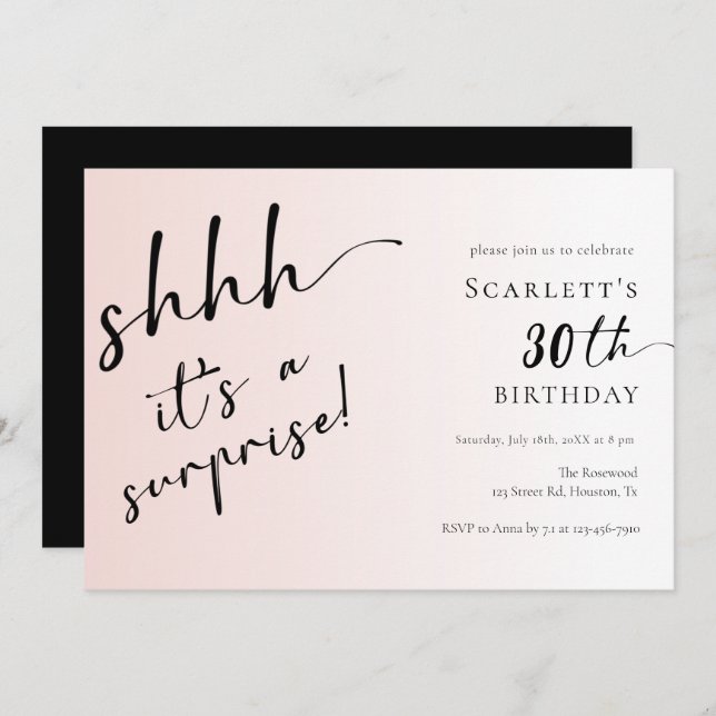 Invitación Sorpresa Rubor Pink Photo 30th 40th Birthday Fiest (Anverso / Reverso)