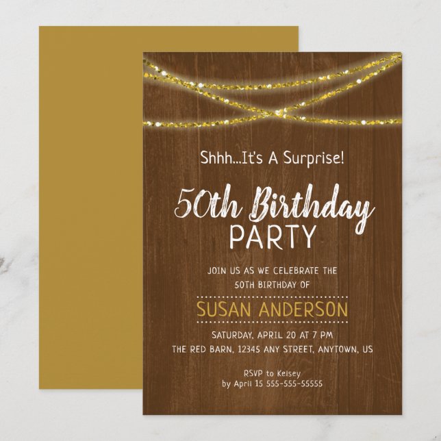 Invitación Sorpresa Rústica Fiesta de Cumpleaños 50 (Anverso / Reverso)