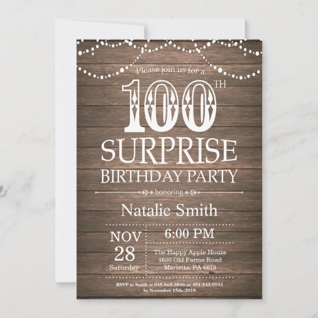 Invitación sorpresa rústica para cumpleaños número (Anverso)