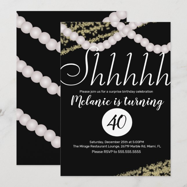 Invitación Sorpresa Shhhhhh Cumpleaños de Perla con Papel de  (Anverso / Reverso)