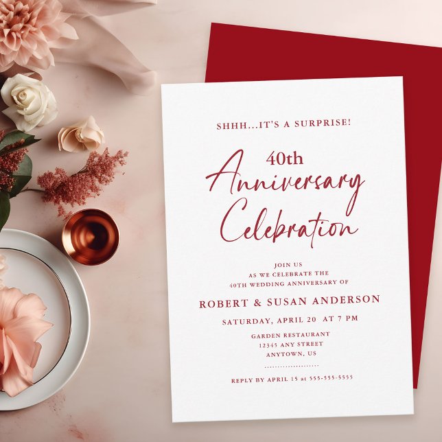 Invitación Sorpresa simple 40 aniversario Boda Ruby Red (Subido por el creador)